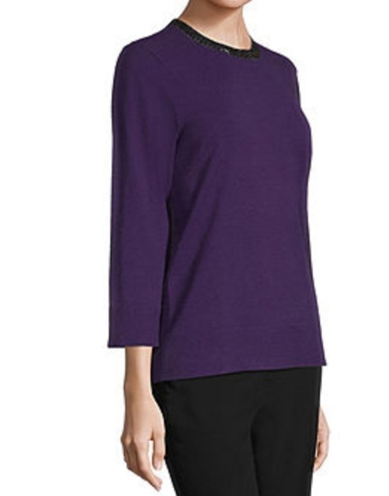 liz Claiborne Purple Jewel Neck 3/4 Sleeve Sweater - Picture 3 of 6